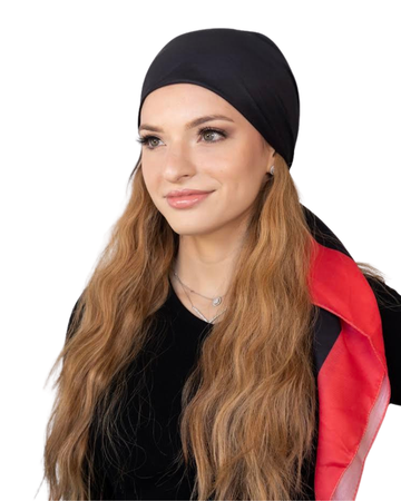 Tie Ur Knot Black with Cherry Border Square Scarf myselflingerie.com